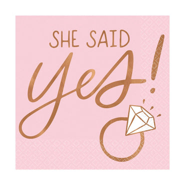 She Said Yes Hot Stamped Beverage Napkin 16pcs Printed Tableware - Party Centre