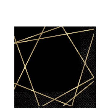 Gold Geo Hot Stamped Beverage Tissues 16pcs Printed Tableware - Party Centre