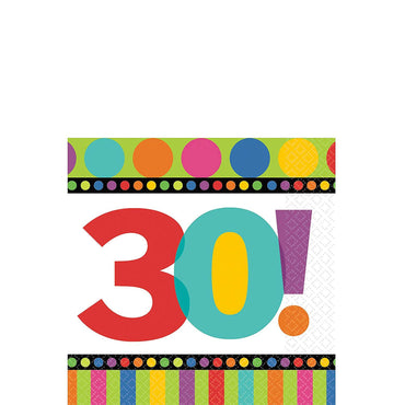 30! Birthday Dots & Stripes Beverage Tissues 16pcs Printed Tableware - Party Centre