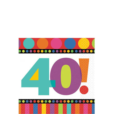 40! Birthday Dots &Stripes Beverage Tissues 16pcs Printed Tableware - Party Centre