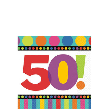 50! Birthday Dots & Stripes Beverage Tissues 16pcs Printed Tableware - Party Centre