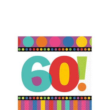 60! Birthday Dots & Stripes Beverage Tissues 16pcs Printed Tableware - Party Centre