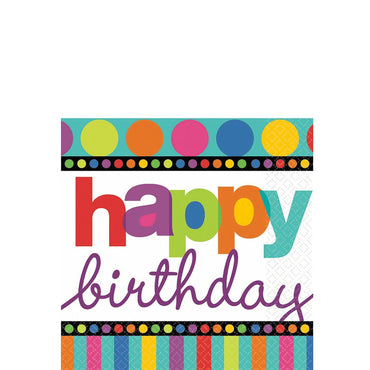 Happy Birthday Dots & Stripes Beverage Tissues 16pcs Printed Tableware - Party Centre