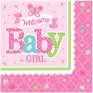 Welcome Little One Baby Girl Lunch Tissues 16pcs Printed Tableware - Party Centre