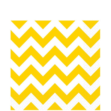 Yellow Sunshine Chevron Lunch Tissues 16pcs Printed Tableware - Party Centre