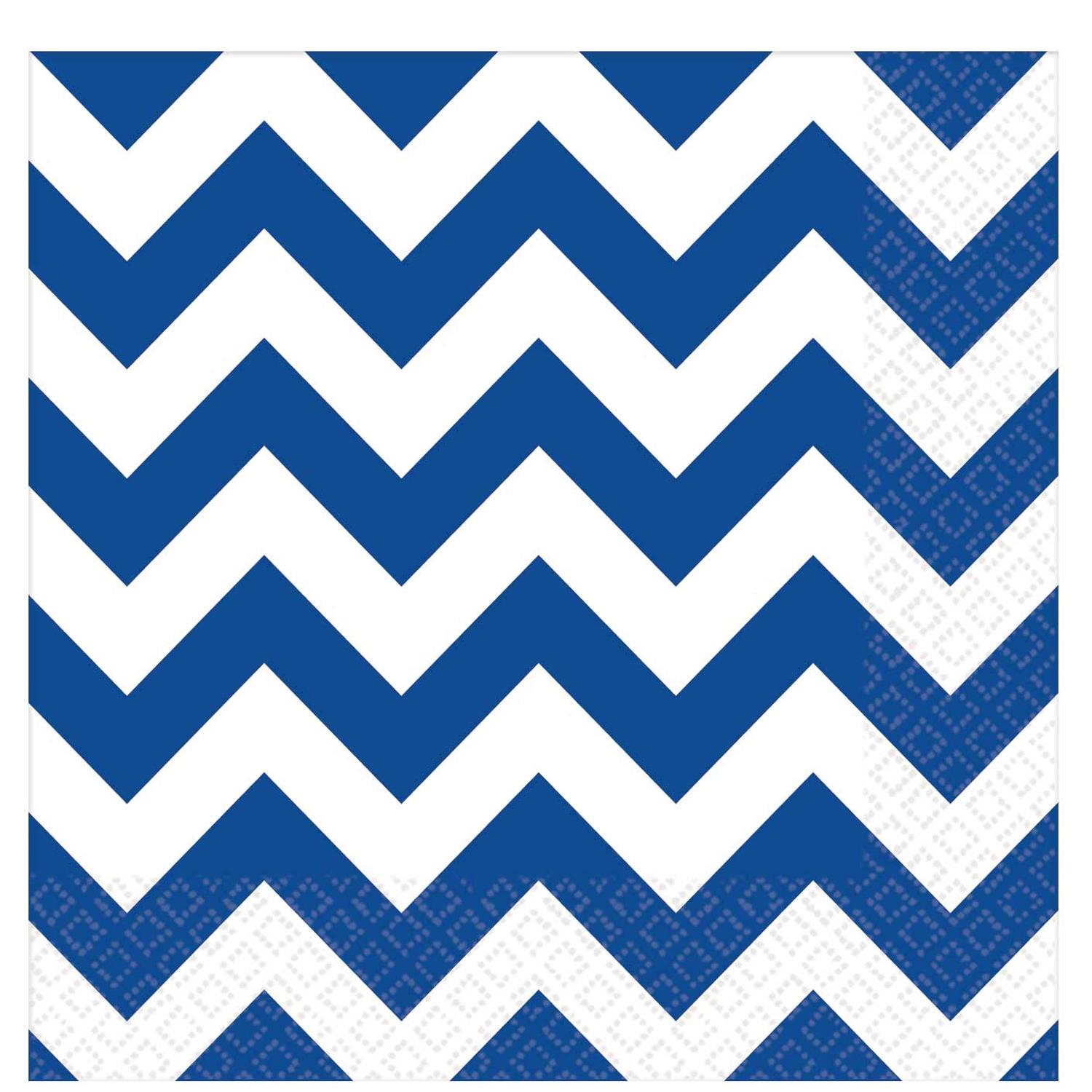 Bright Royal Blue Chevron Lunch Tissues 16pcs Printed Tableware - Party Centre