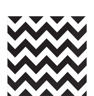 Jet Black Chevron Lunch Tissues 16pcs Printed Tableware - Party Centre