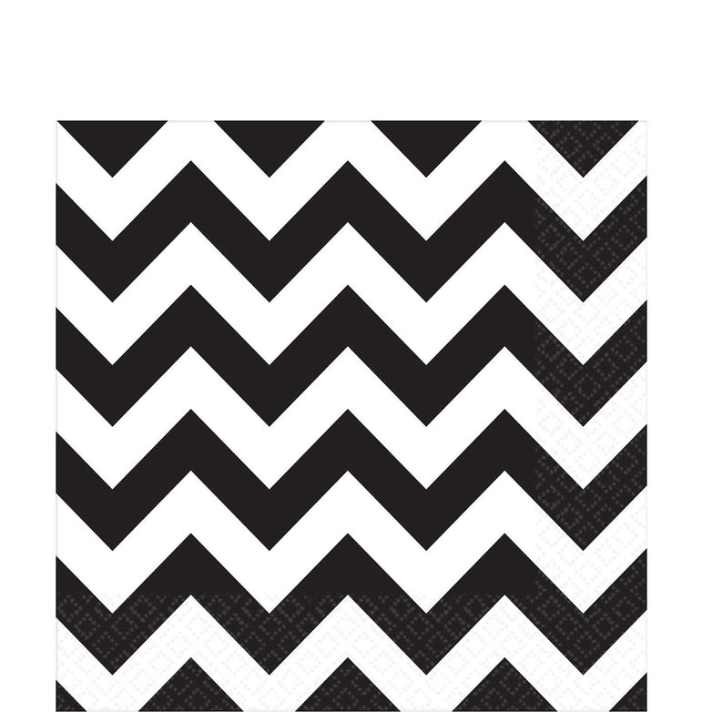 Jet Black Chevron Lunch Tissues 16pcs Printed Tableware - Party Centre