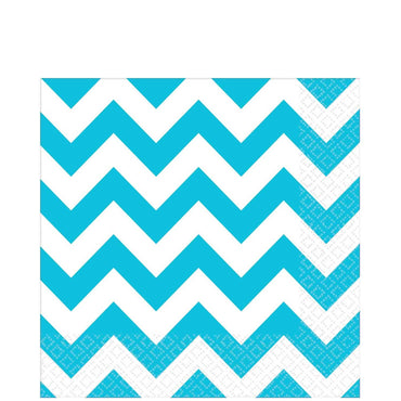 Caribbean Blue Chevron Lunch Tissues 16pcs Printed Tableware - Party Centre