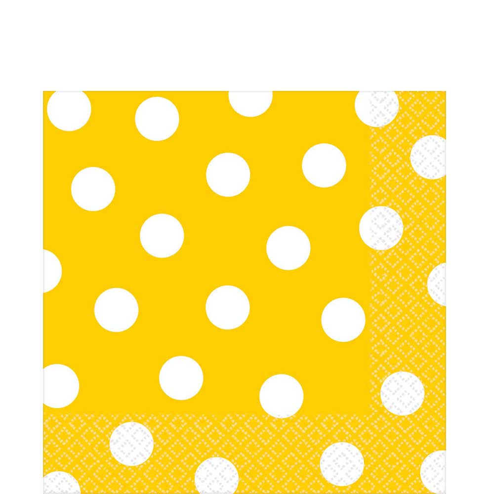 Yellow Sunshine Dots Lunch Tissues 16pcs Printed Tableware - Party Centre