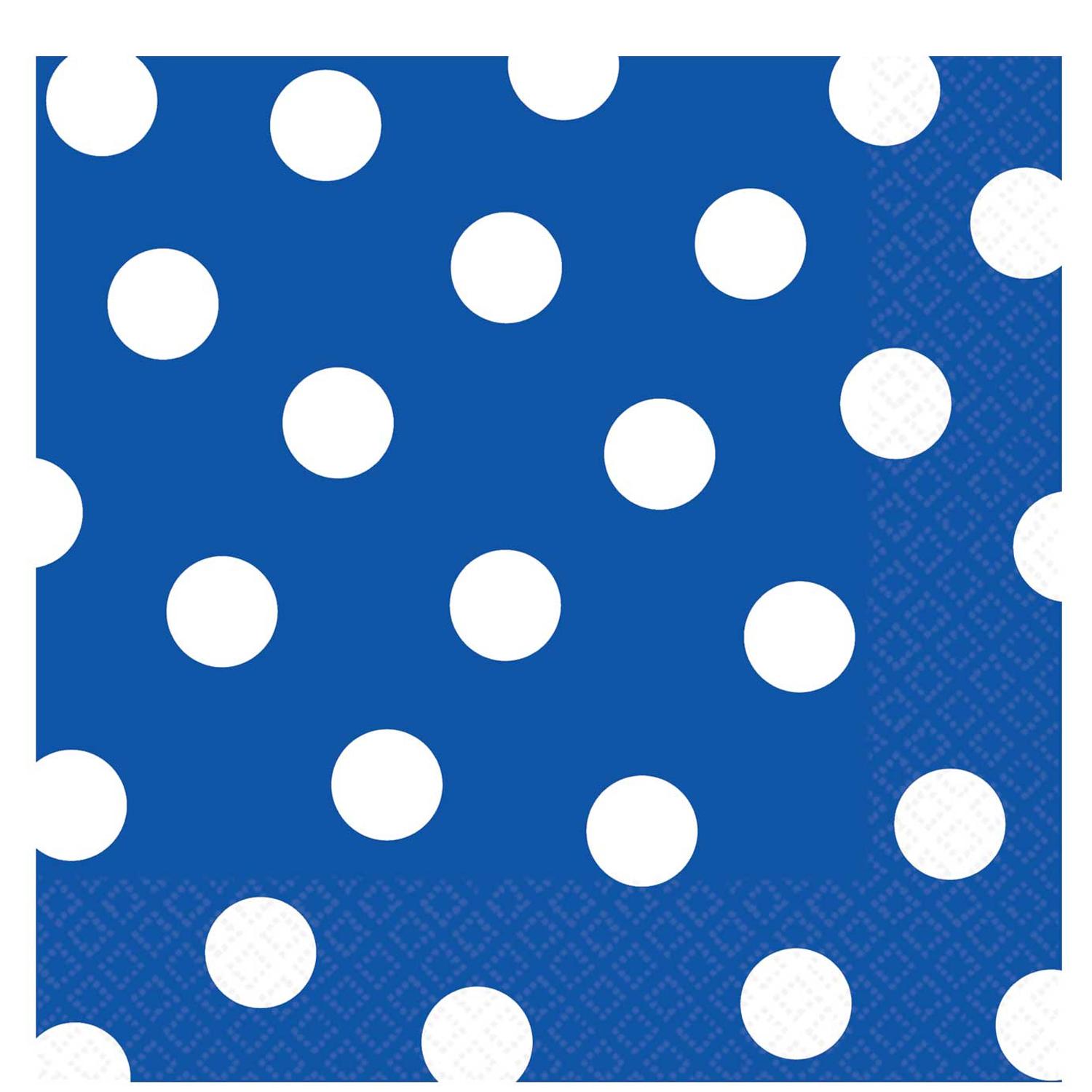 Bright Royal Blue Dots Lunch Tissues 16pcs Printed Tableware - Party Centre