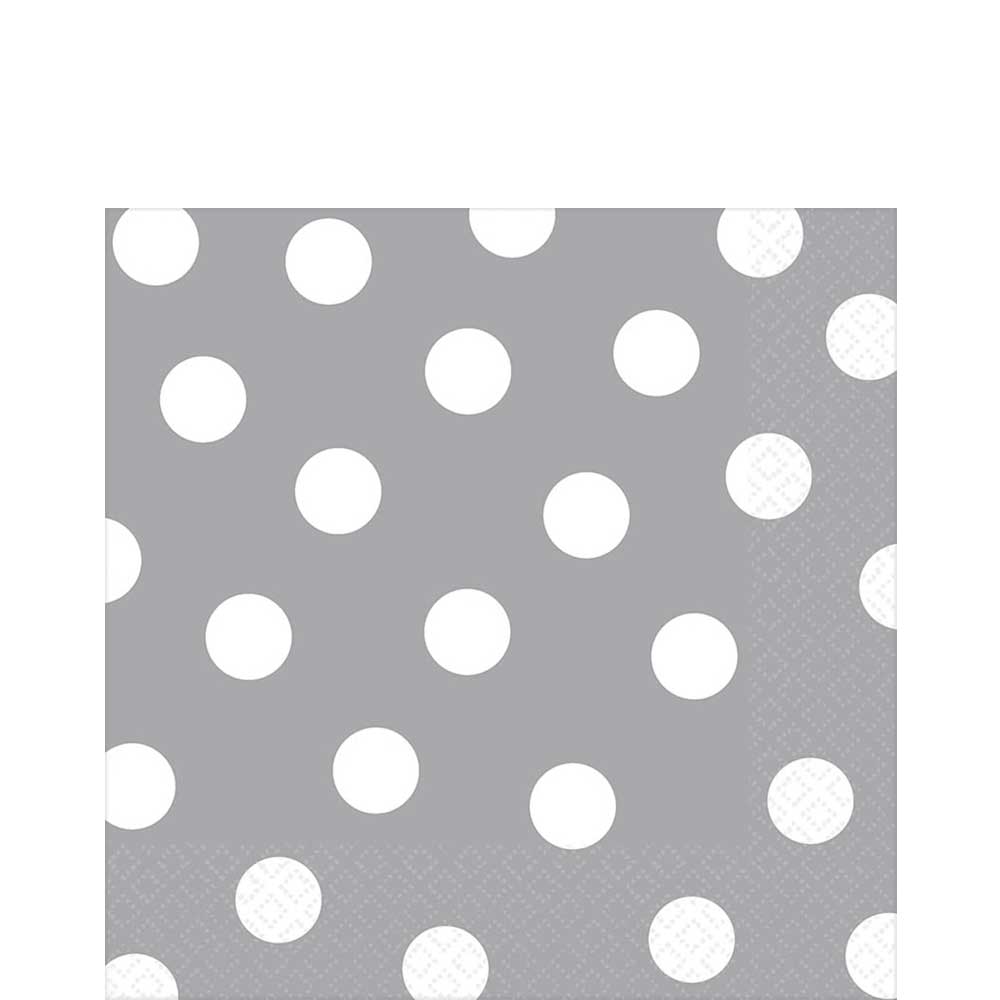 Silver Dots Lunch Tissues 16pcs Printed Tableware - Party Centre