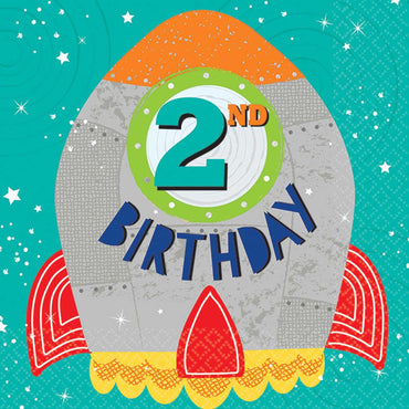 Blast Off 2nd Birthday Lunch Tissues 16pcs Printed Tableware - Party Centre