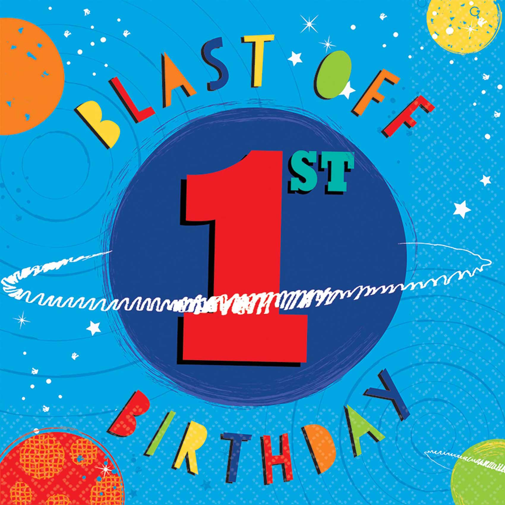 Blast Off 1st Birthday Lunch Tissues 16pcs Printed Tableware - Party Centre