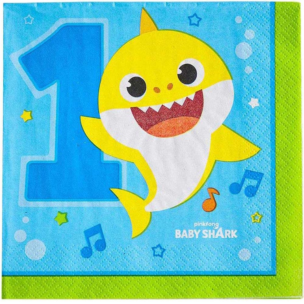 Baby Shark 1st Birthday Lunch Tissues 16pcs Printed Tableware - Party Centre