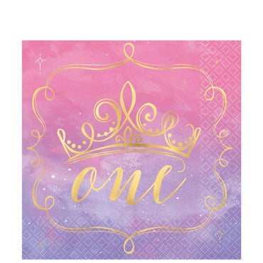 1st Birthday Princess Hot Stamped Lunch Napkin 16pcs Printed Tableware - Party Centre