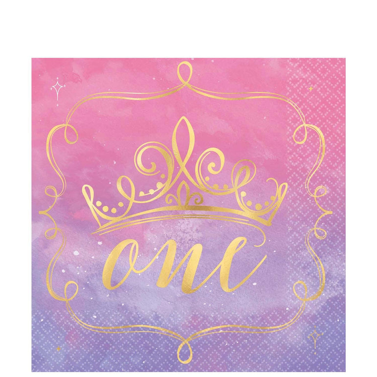 1st Birthday Princess Hot Stamped Lunch Napkin 16pcs Printed Tableware - Party Centre