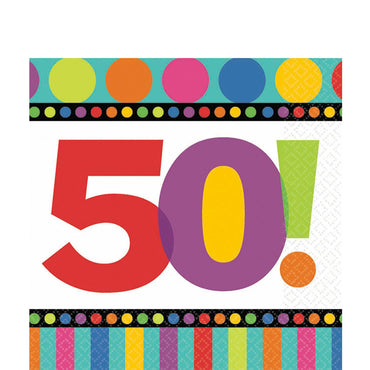 50! Birthday Dots & Stripes Lunch Tissues 16pcs Printed Tableware - Party Centre