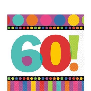 60! Birthday Dots & Stripes Lunch Tissues 16pcs Printed Tableware - Party Centre