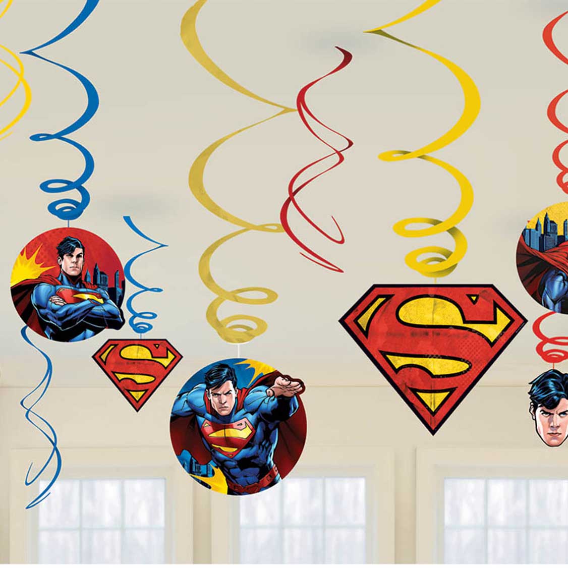 Superman Swirl Decorations 12pcs Decorations - Party Centre