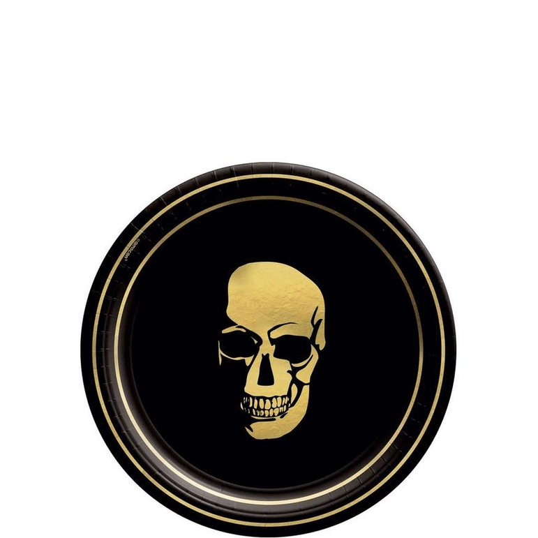 Glam Boneyard Round Metallic Paper Plates 7in, 8pcs
