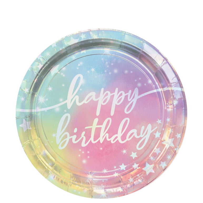 Luminous Iridescent Round Paper Plates 7in, 8pcs