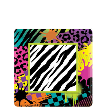 Totally 80's Square Plates 7in, 8pcs Printed Tableware - Party Centre