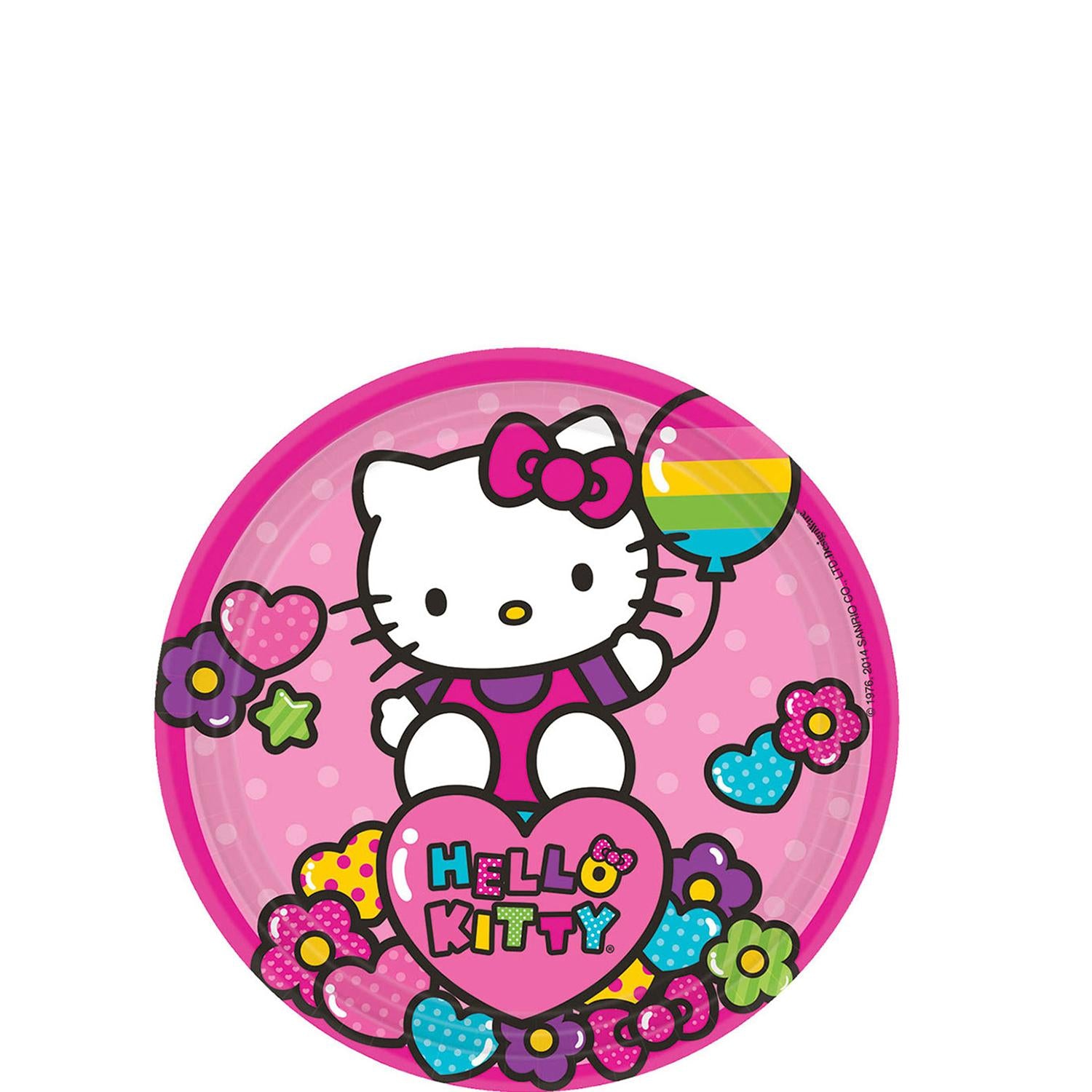 Hello Kitty Rainbow Round Plates 7in, 8pcs Printed Tableware - Party Centre