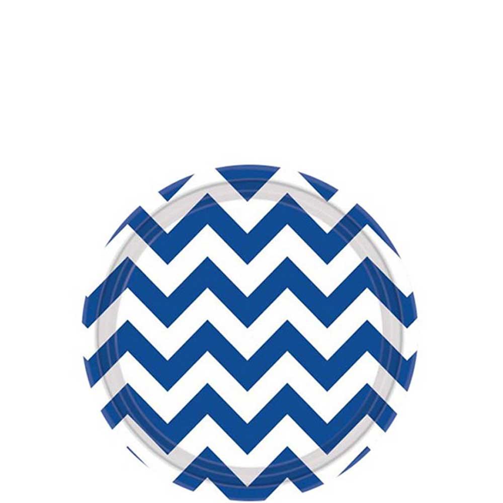 Bright Royal Blue Chevron Round Party Paper Plates 7in 8pcs Printed Tableware - Party Centre