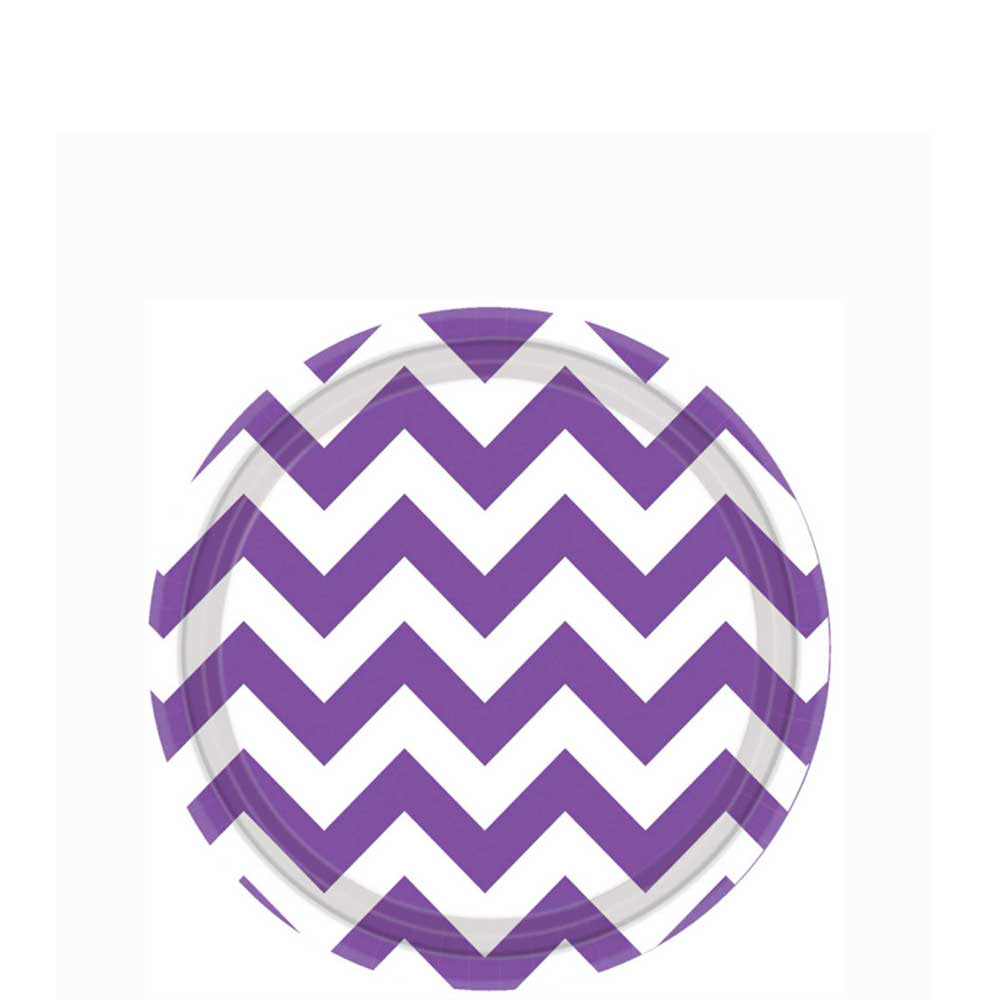 New Purple Chevron Round Party Paper Plates 7in 8pcs Printed Tableware - Party Centre