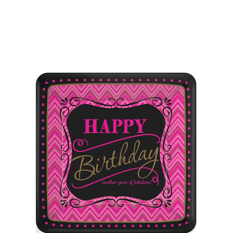 Born To Be Fabulous Square Paper Plates 7in, 8pcs Printed Tableware - Party Centre