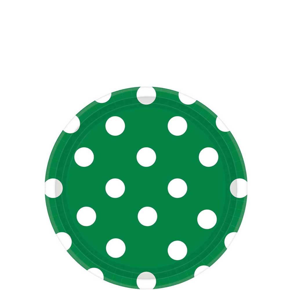 Festive Green Dots Round Party Paper Plates 7in 8pcs Printed Tableware - Party Centre