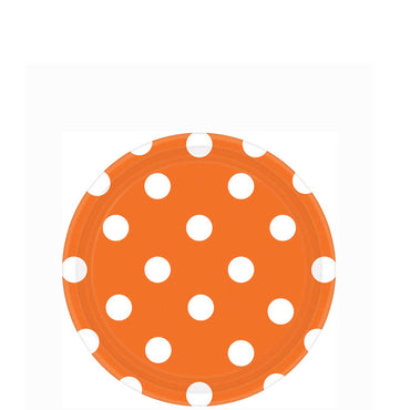 Orange Peel Dots Round Party Paper Plates 7in 8pcs Printed Tableware - Party Centre
