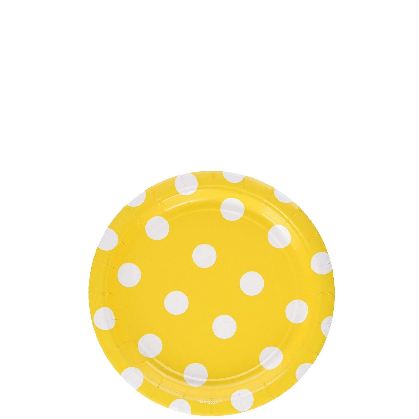 Yellow Sunshine Dots Round Party Paper Plates 7in 8pcs Printed Tableware - Party Centre