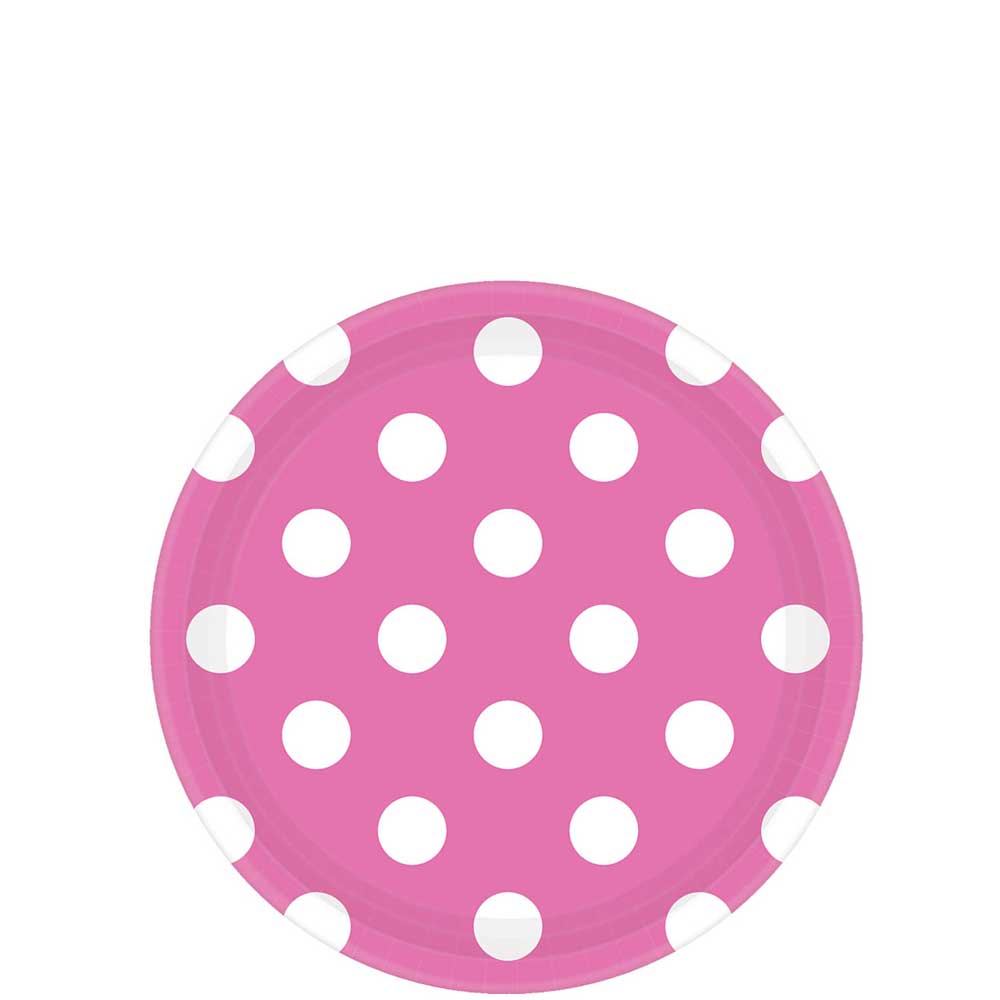 Bright Pink Dots Paper Plates 7in, 8pcs Printed Tableware - Party Centre