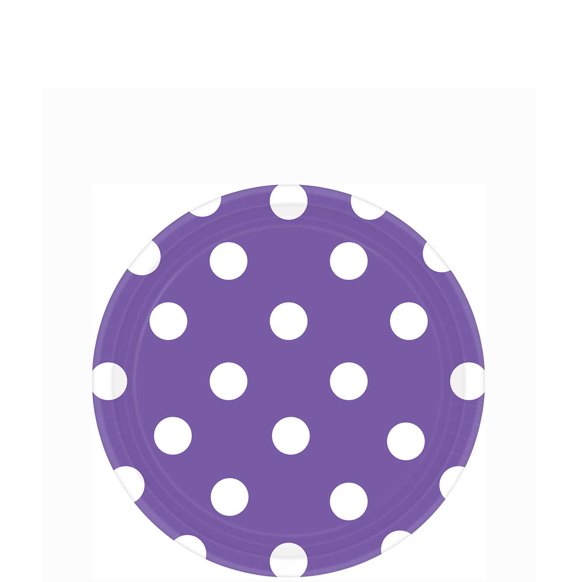 New Purple Dots Round Party Paper Plates 7in 8pcs Printed Tableware - Party Centre
