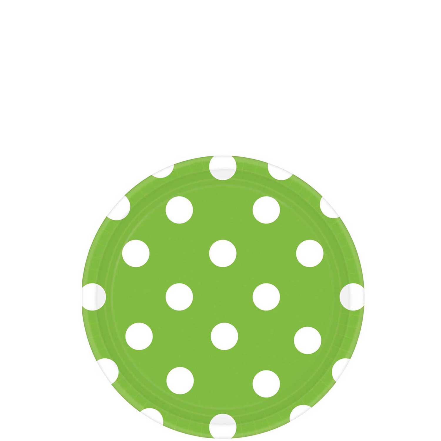 Kiwi Green Dots Round Party Paper Plates 7in 8pcs Printed Tableware - Party Centre