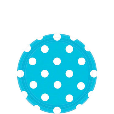 Caribbean Blue Dots Round Paper Plates 7in 8pcs Printed Tableware - Party Centre