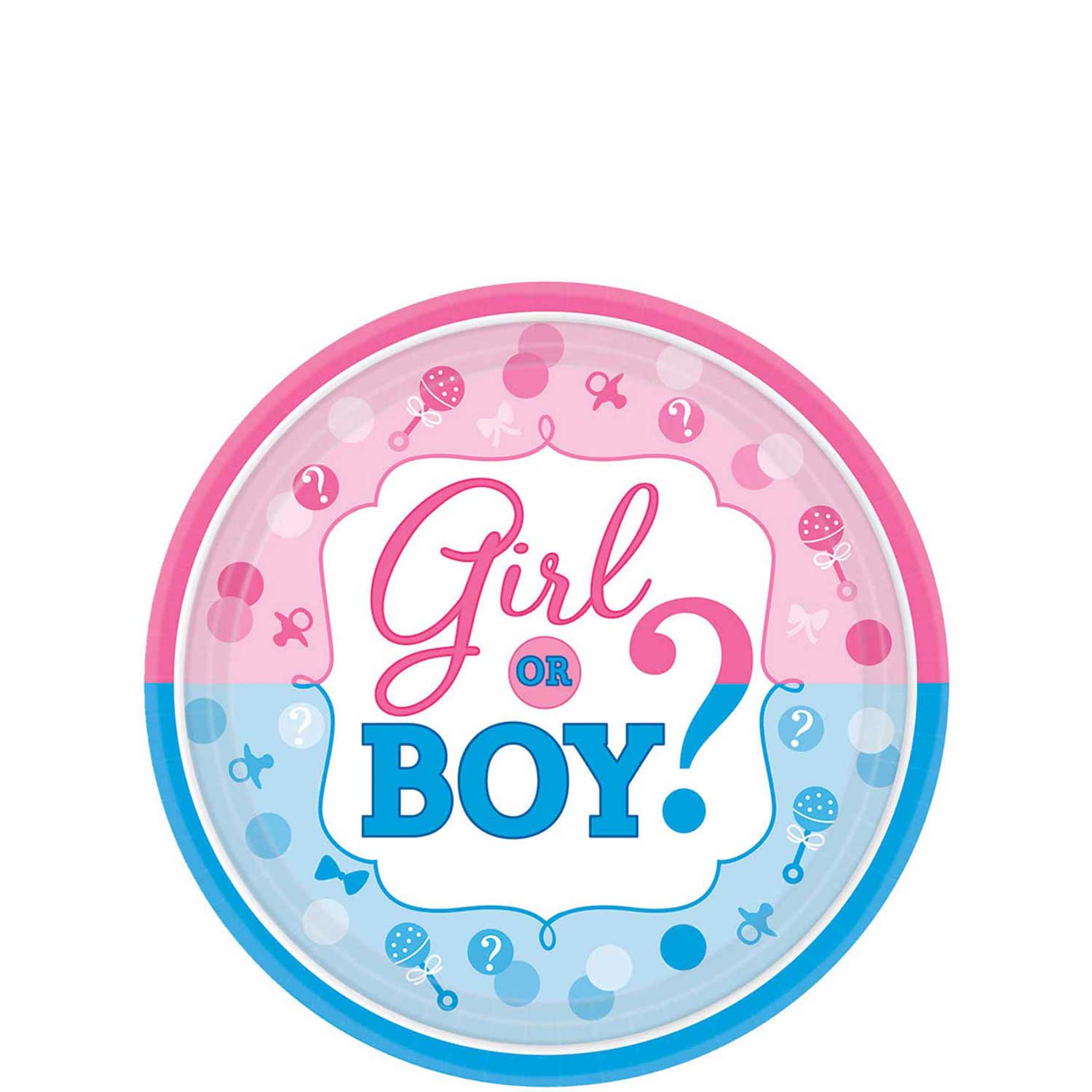 Girl Or Boy? Round Paper Plates 7in, 8pcs Printed Tableware - Party Centre