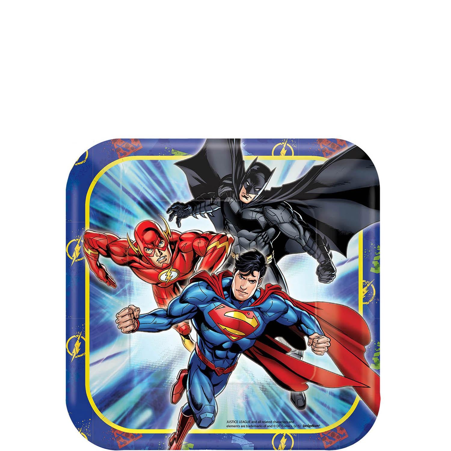 Justice League Square Paper Plates 7in, 8pcs Printed Tableware - Party Centre
