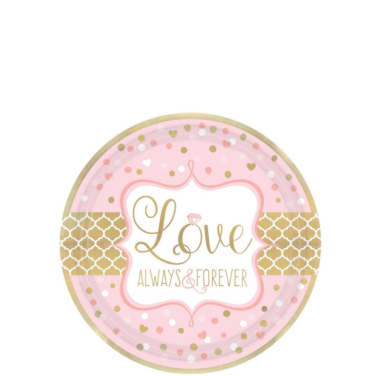 Sparkling Wedding Paper Plates 7in, 8pcs Printed Tableware - Party Centre