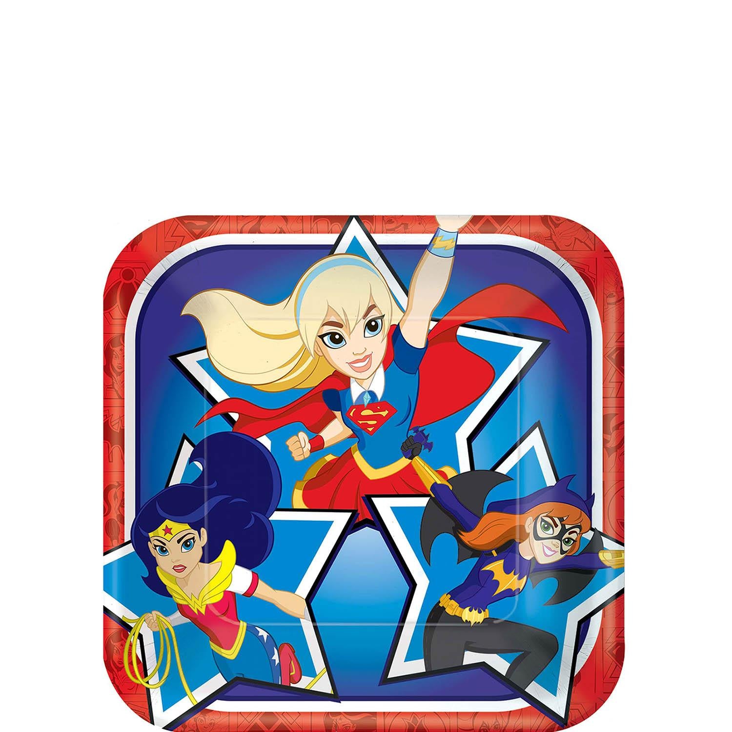 DC Superhero Girls Square Paper Plates 7in 8pcs Printed Tableware - Party Centre