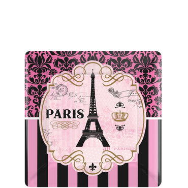 A Day In Paris Square Paper Plates 7in, 8pcs Printed Tableware - Party Centre