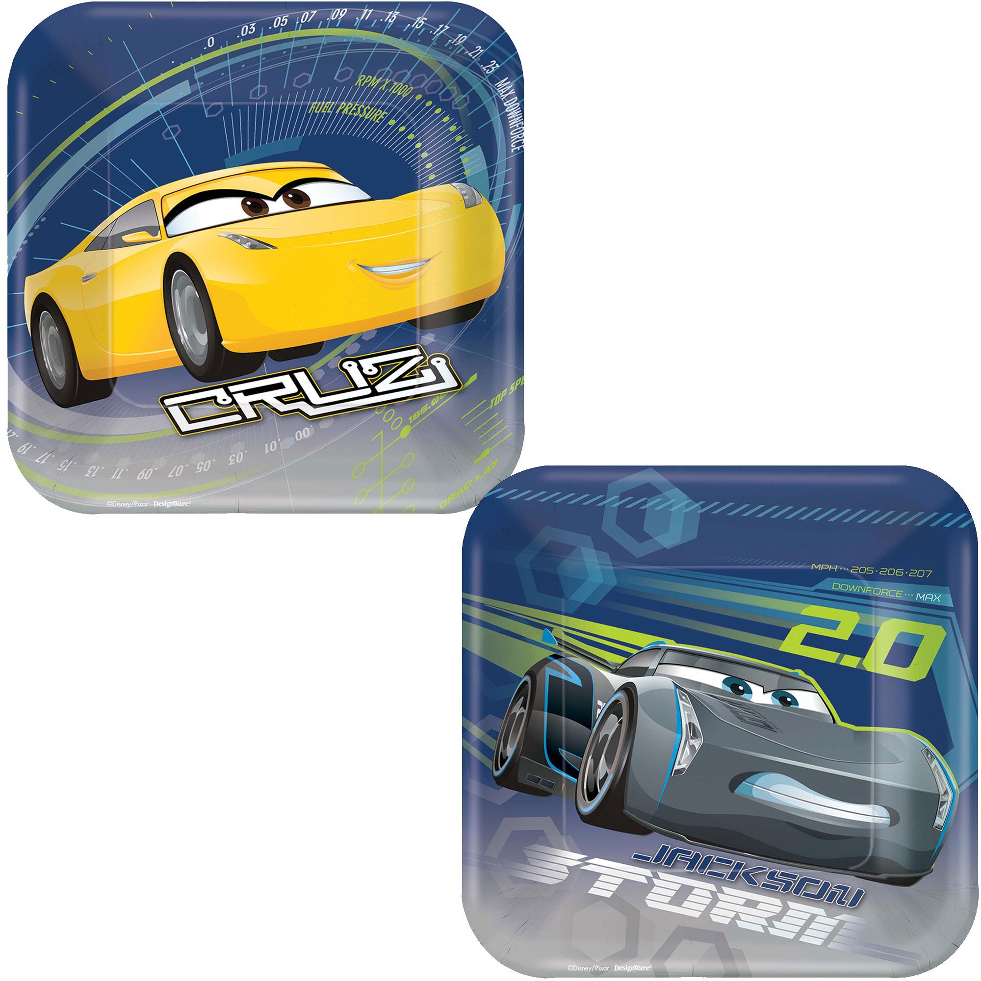 Cars 3 Square Paper Plates 7in, 8pcs Printed Tableware - Party Centre