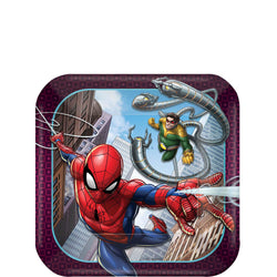 Spiderman Webbed Square Paper Plates 7in, 8pcs Printed Tableware - Party Centre