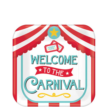 Carnival Square Paper Plates 7in, 8pcs Printed Tableware - Party Centre