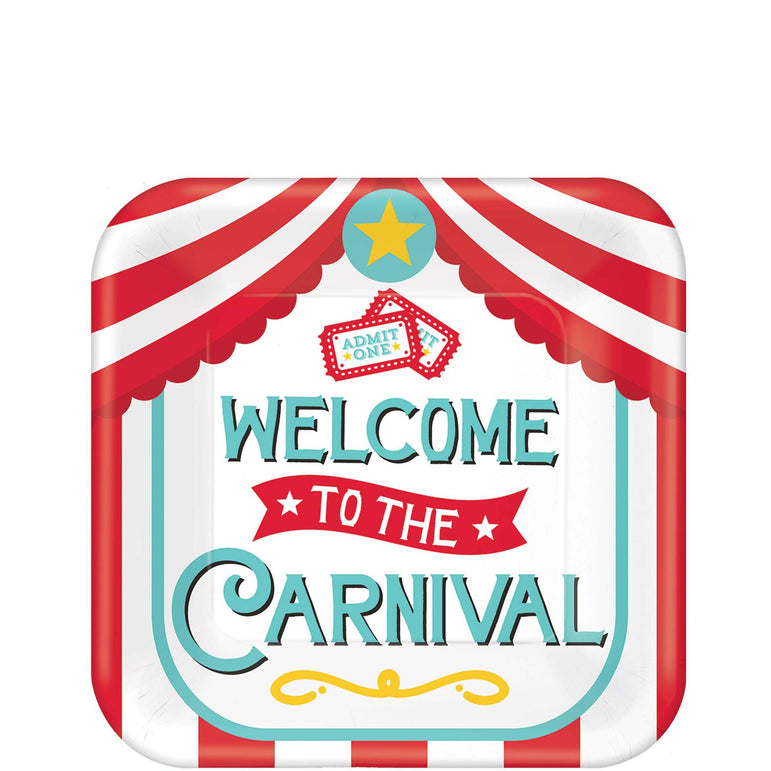 Carnival Square Paper Plates 7in, 8pcs Printed Tableware - Party Centre
