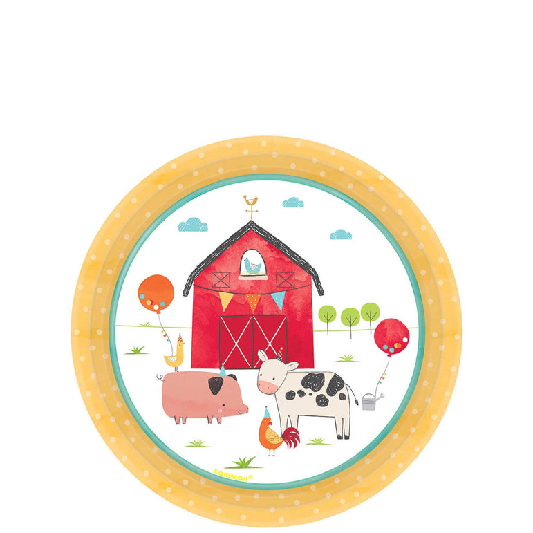 Barnyard Birthday Paper Plates 7in, 8pcs Solid Tableware - Party Centre
