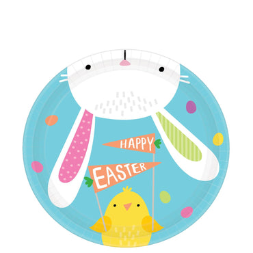 Hello Bunny Round Paper Plates 7in, 8pcs Printed Tableware - Party Centre