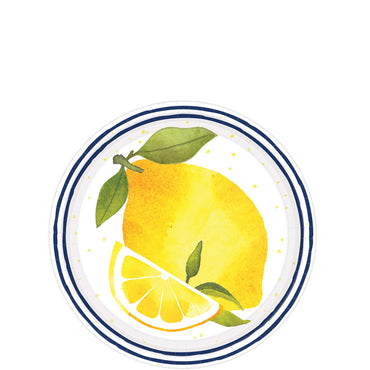 Lemons Round Paper Plates 7in, 8pcs Printed Tableware - Party Centre